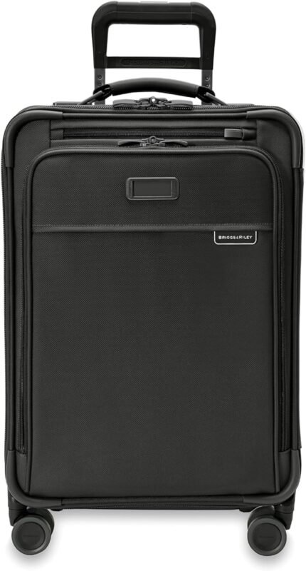 Briggs & Riley Essential 22" Carry On Expandable Spinner - Luggage for Travel, Suitcases with Wheels, Softside Rolling Bag for Men & Women, Self-Repairing Zipper - Baseline Collection, Black